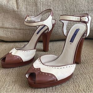 Ralph Lauren purple label Oxford peep toe high heels size 9.5